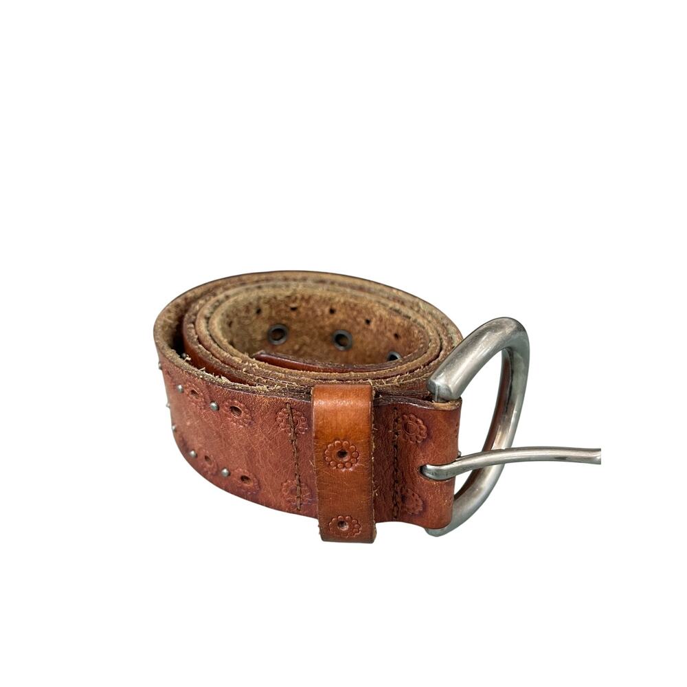 Fossil Brown Distressed Leather Belt Silver Buckle Size Medium